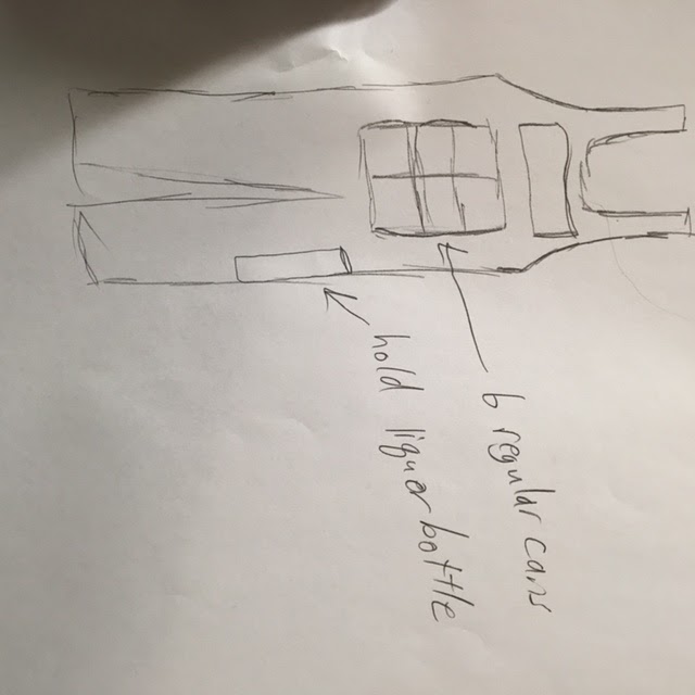 Dessin d'un tablier à poches pour canettes.